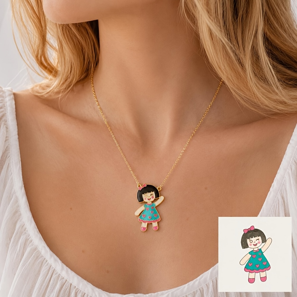 Personalized Cartoon Hand-Drawn Artwork Necklace for Women